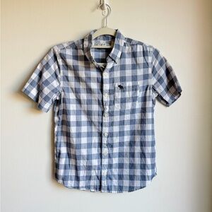 Abercrombie Kids Gingham Light Blue Button-Down Short Sleeve Shirt